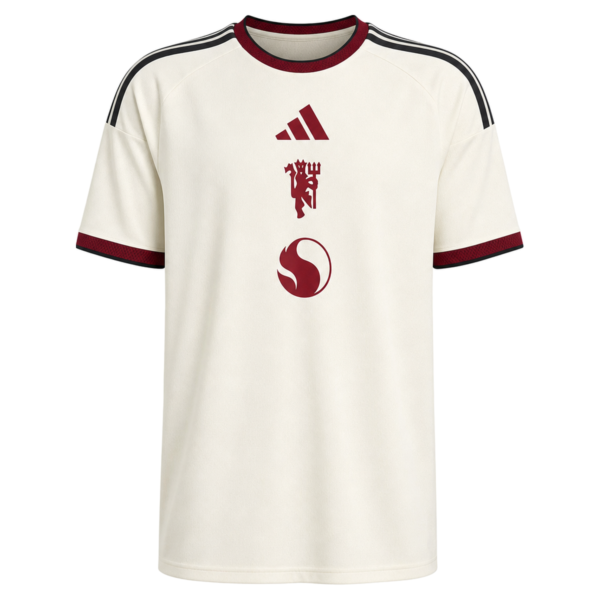 Maillot third Manchester United 26/27 creme, bandes noires et bordeaux