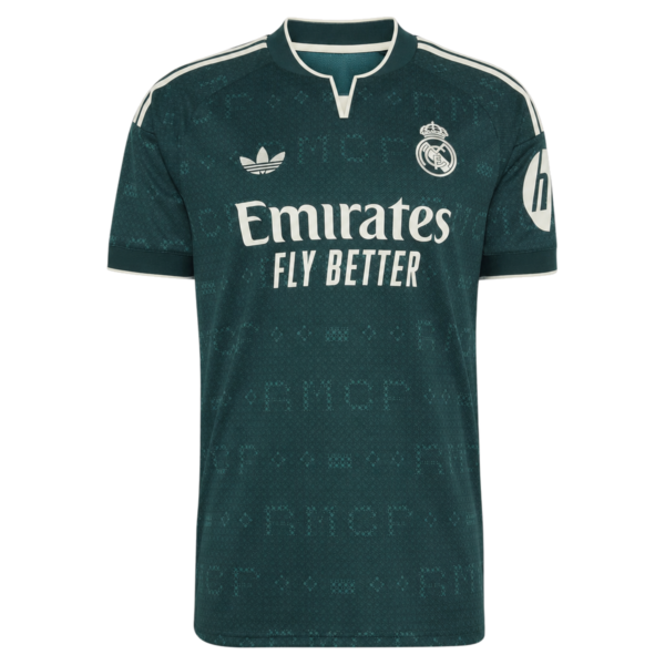 Maillot exterieur Real Madrid 26/27 vert sarcelle, col polo liesere creme